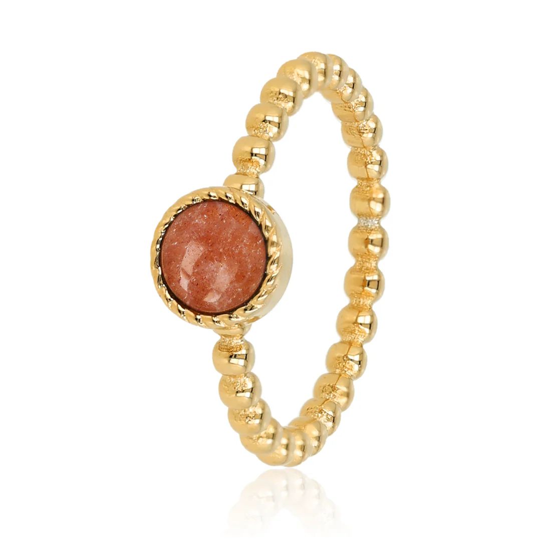 Aardbeienkwarts Ring met Bolletjes | Goudkleurig &amp; Rood, Maat: Maat 16