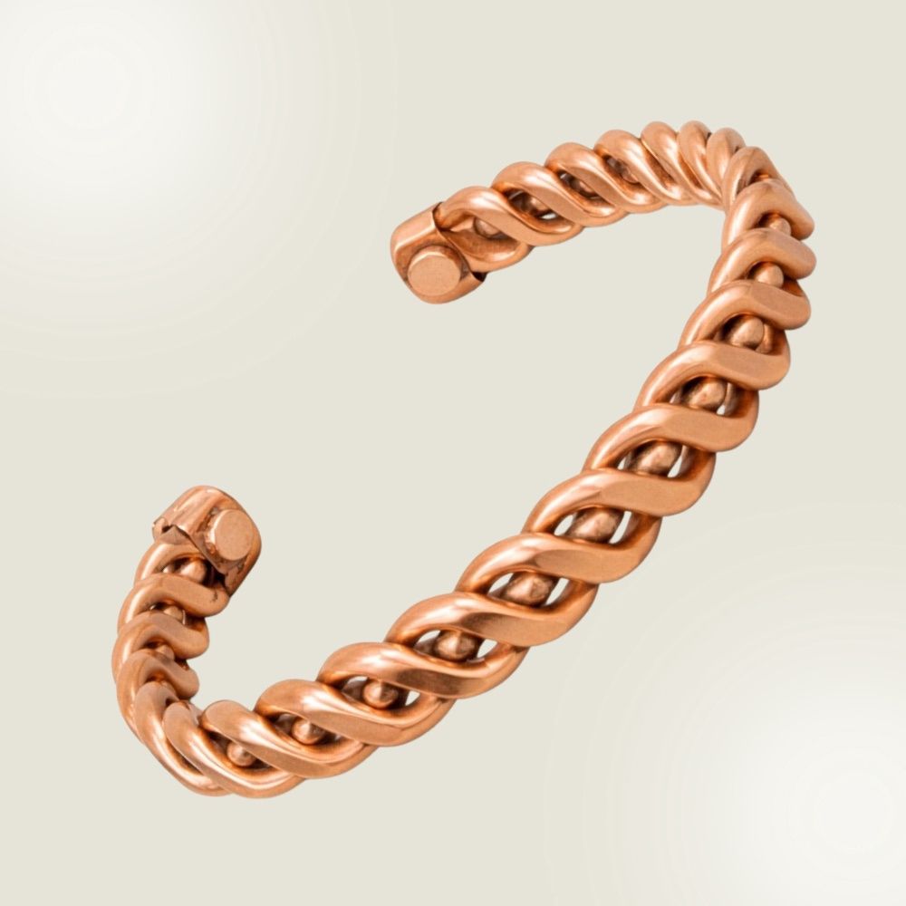 Koperen gezondheids-klemarmband gevlochten, met 2 magneten (bredere pols/heren)