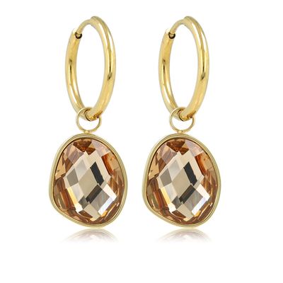 Oorbellen goudkleurig met champagne glassteen