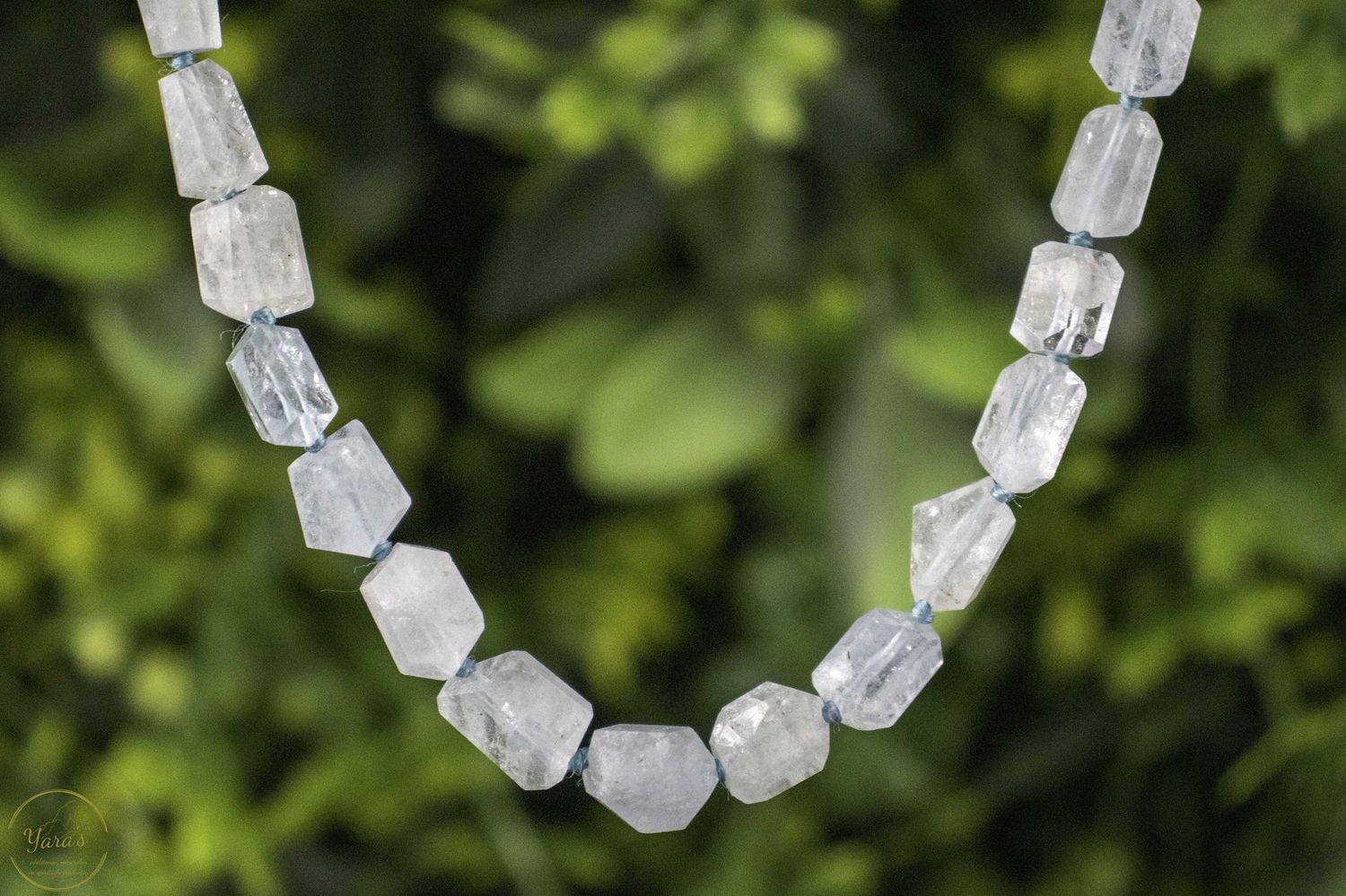 Aquamarijn ketting A+ (Gilgit, Pakistan)  44cm met zilveren oogje (925)