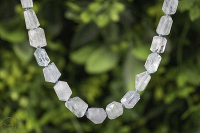 Aquamarijn ketting A+ (Gilgit, Pakistan)  44cm met zilveren oogje (925)