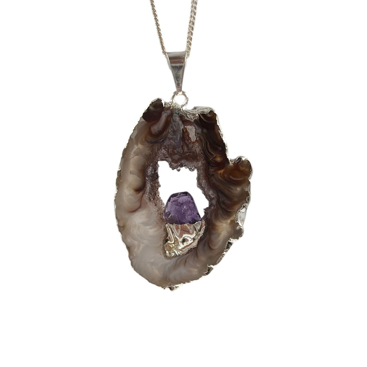 Agaat geode met amethist hanger verzilverd -7.24 gram
