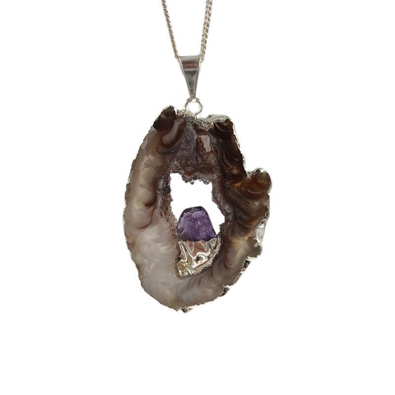 Agaat geode met amethist hanger verzilverd -7.24 gram