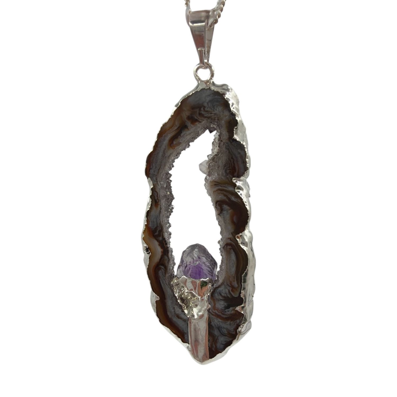 Agaat geode met amethist hanger verzilverd -6.85 gram