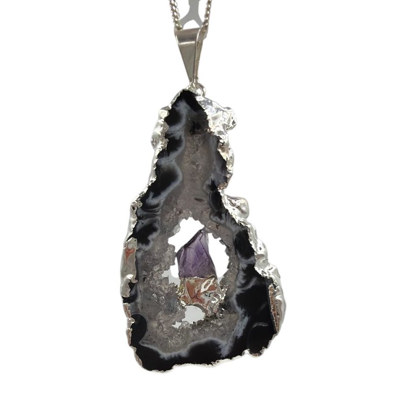 Agaat geode met amethist hanger verzilverd -10.30 gram