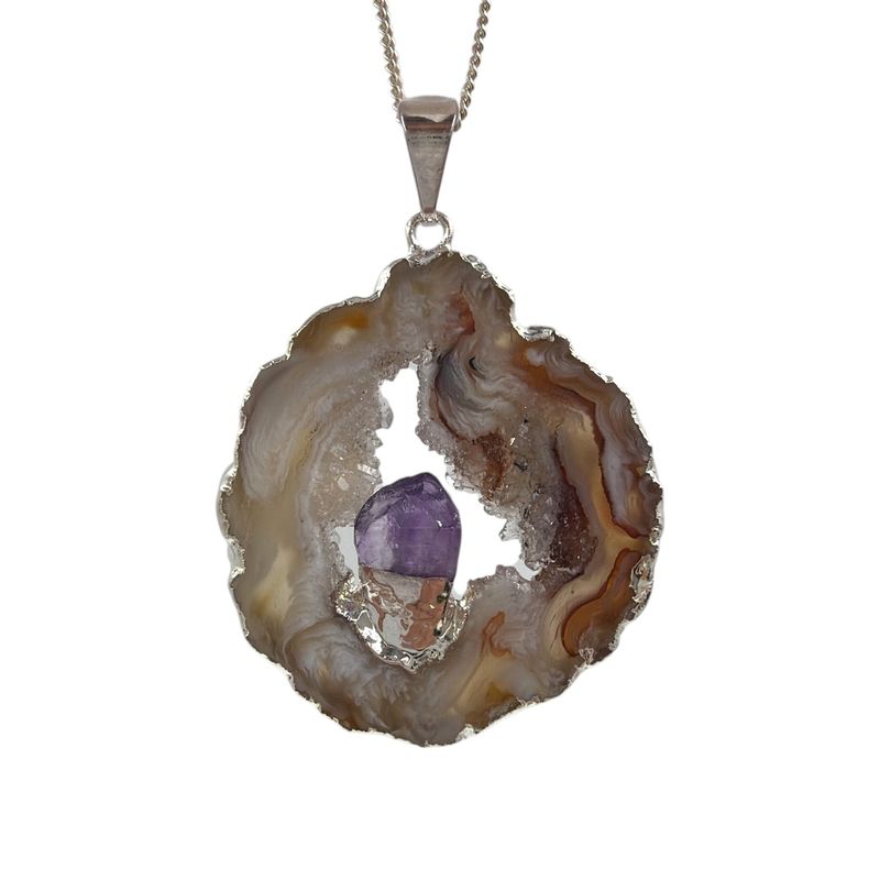 Agaat geode met amethist hanger verzilverd -7.72 gram