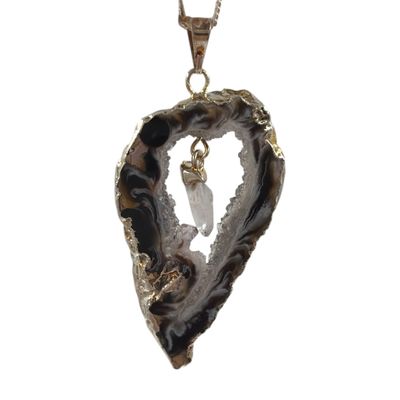 Agaat geode met bergkristal hanger verzilverd -7.99 gram