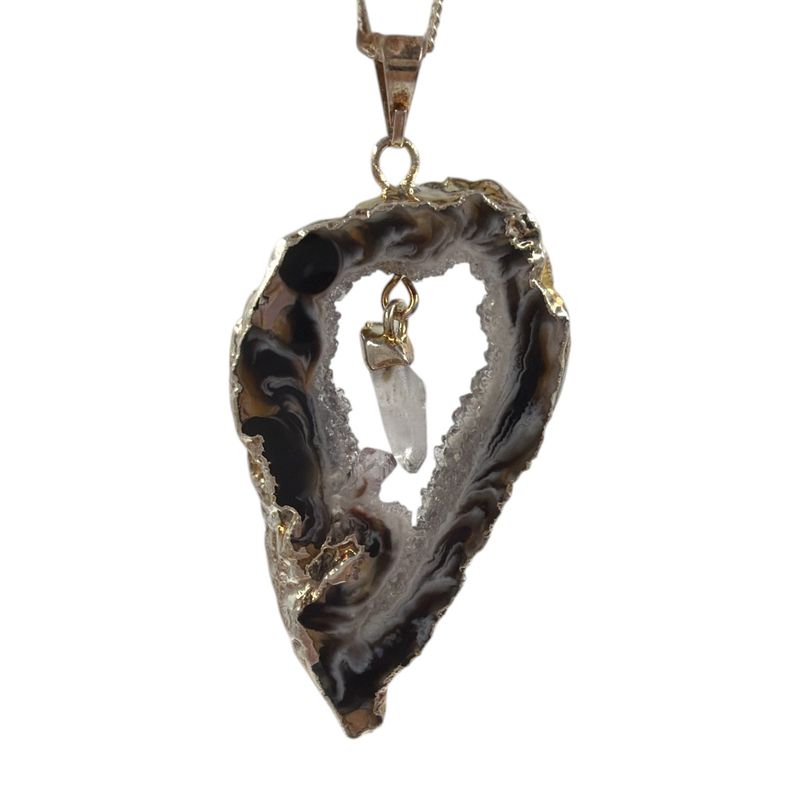 Agaat geode met bergkristal hanger verzilverd -7.99 gram