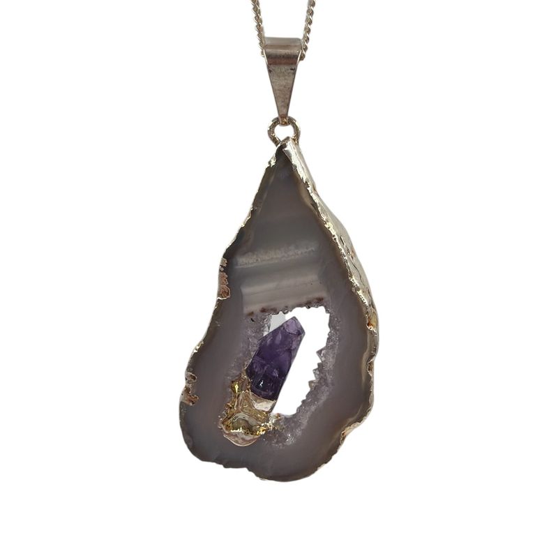 Agaat geode met amethist hanger verzilverd -7.79 gram