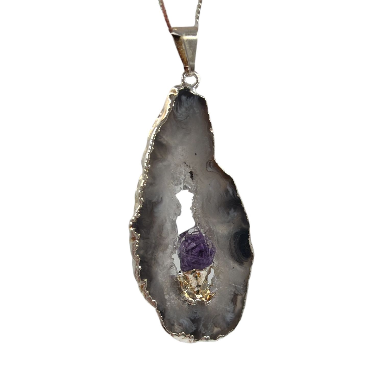 Agaat geode met amethist hanger verzilverd -8.75 gram