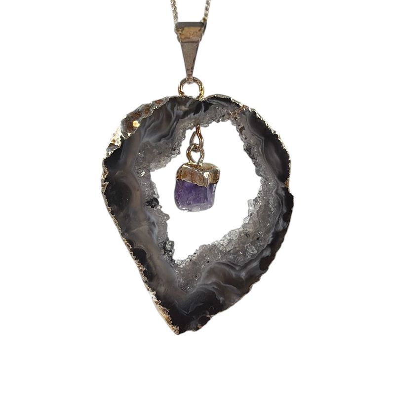 Agaat geode met amethist hanger verzilverd -7.68 gram