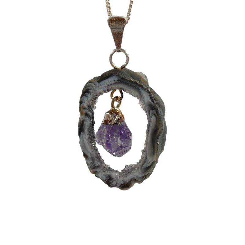 Agaat geode met amethist hanger verzilverd -4.89 gram