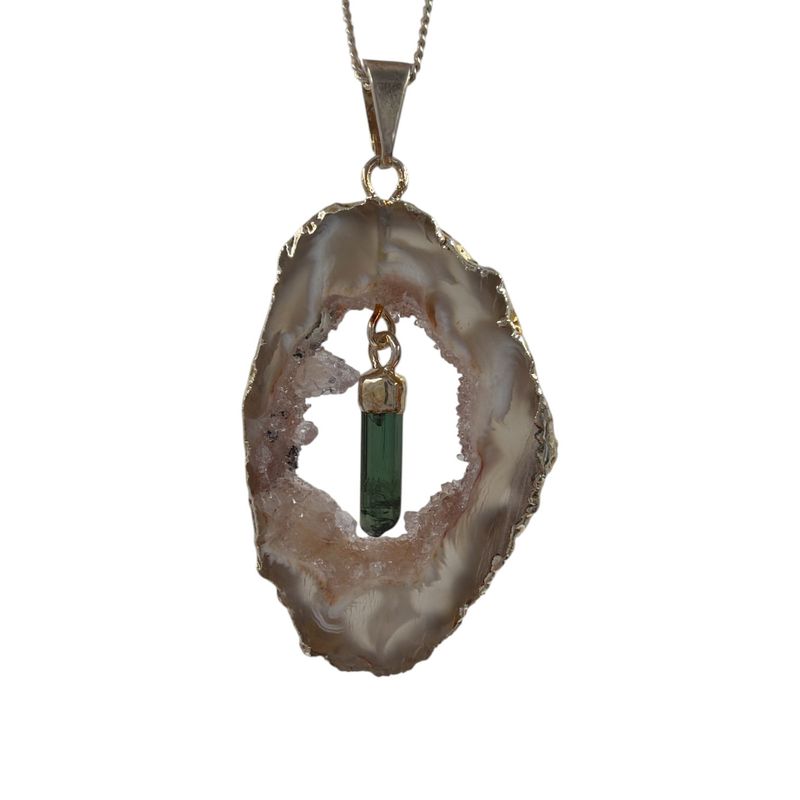 Agaat geode met toermalijn hanger verzilverd - 7.08 gram
