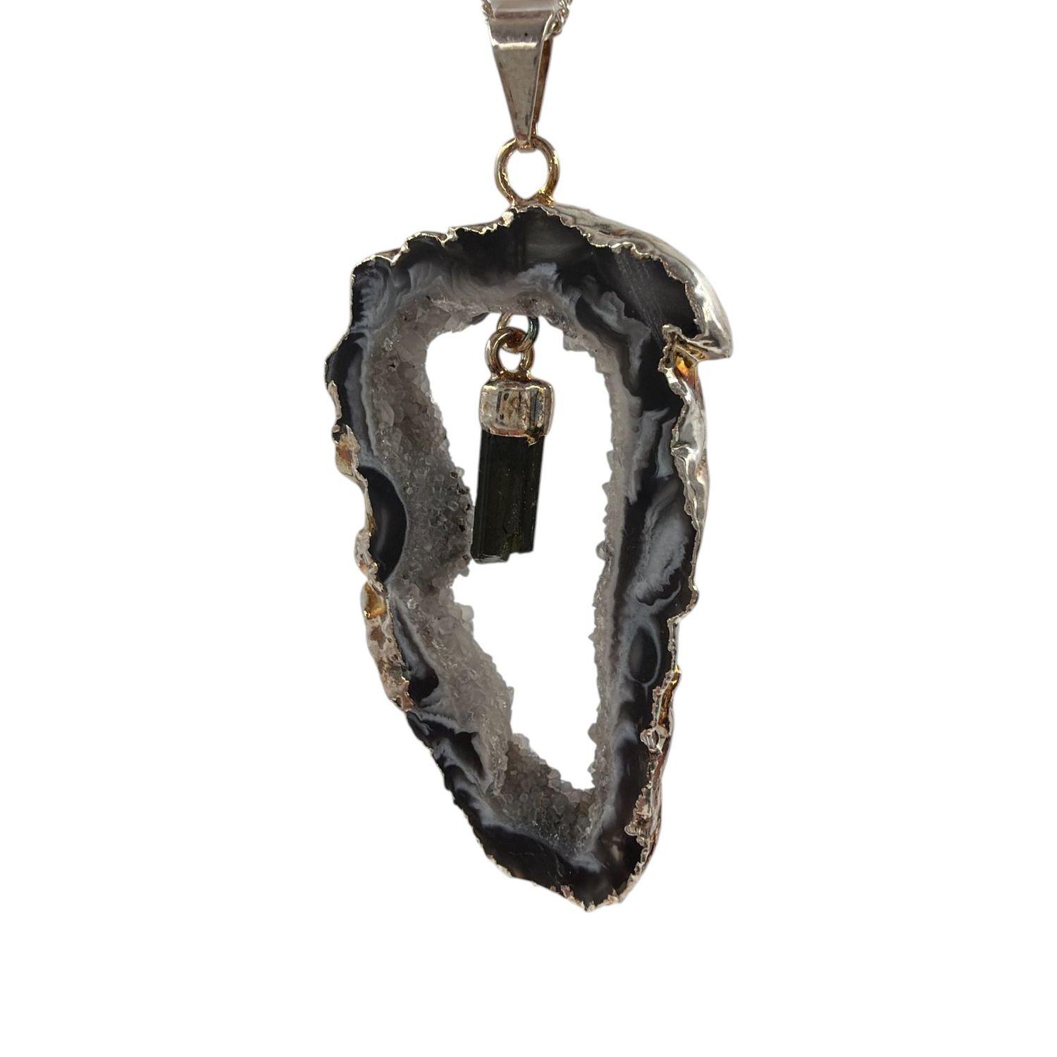 Agaat geode met toermalijn hanger verzilverd - 8.0  gram