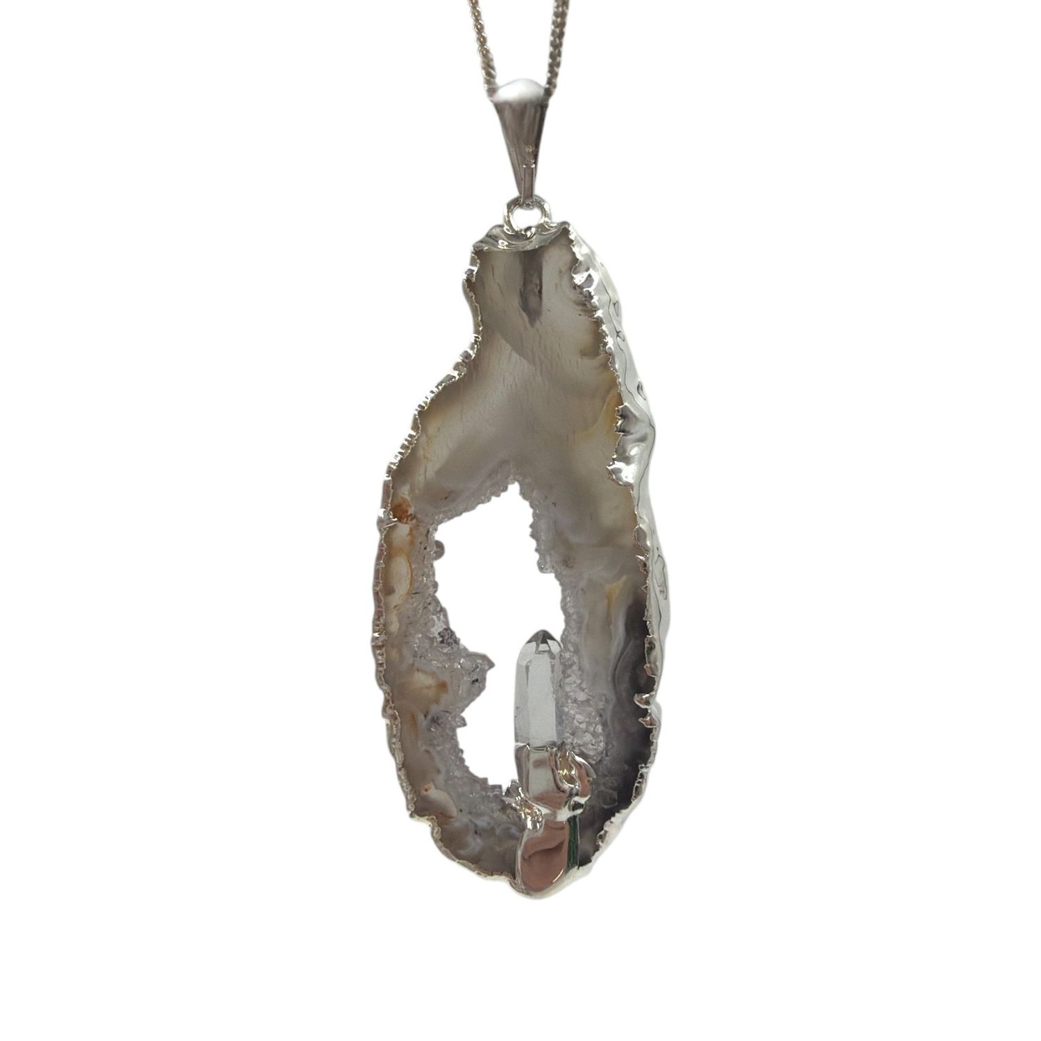 Agaat geode met bergkristal hanger verzilverd - 9.03 gram gram