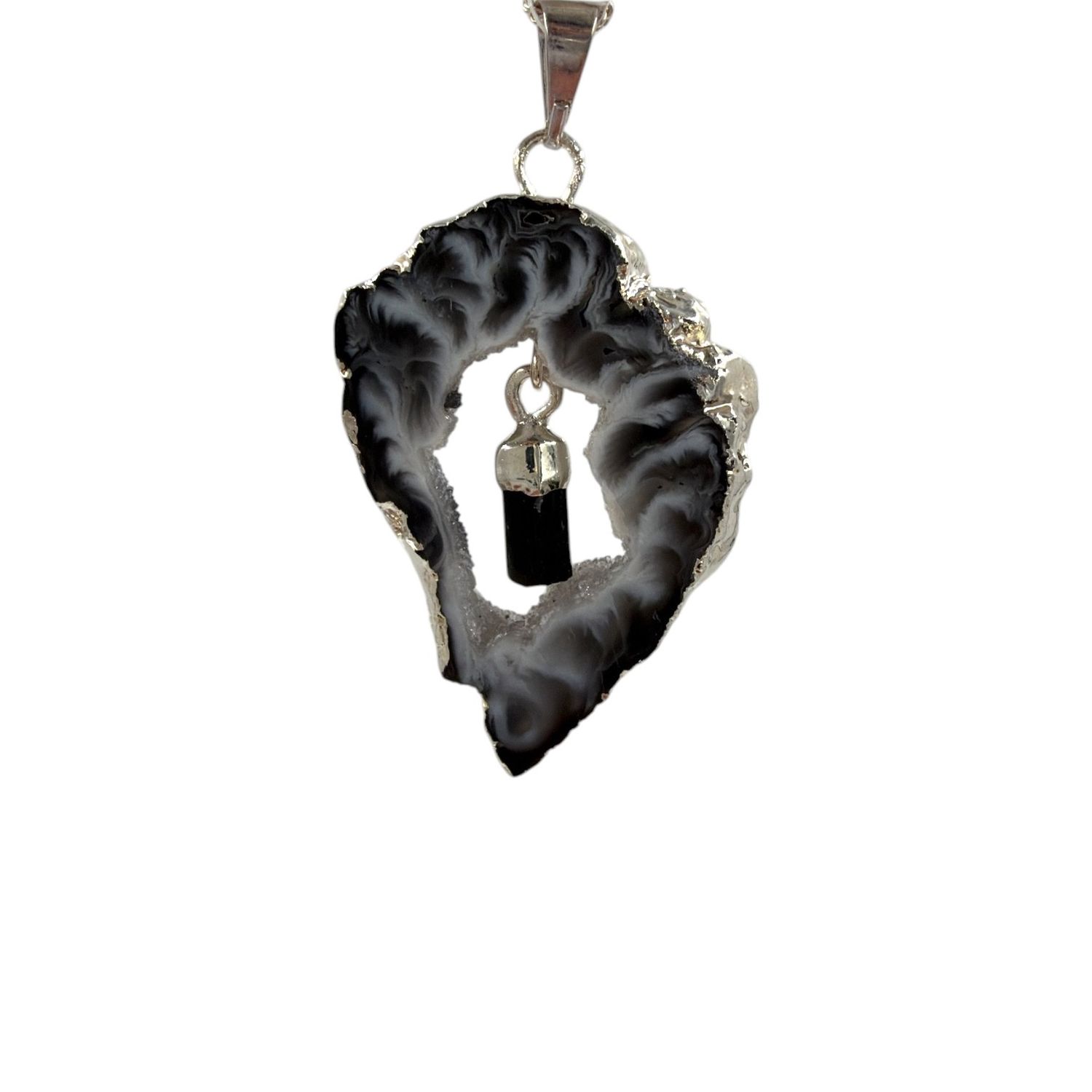 Agaat geode met toermalijn hanger verzilverd - 6.46 gram