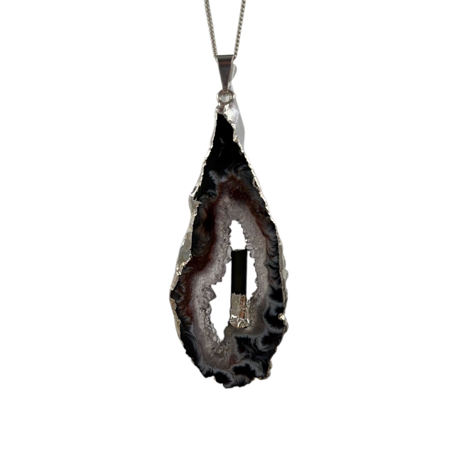 Agaat geode met toermalijn hanger verzilverd - 14.05 gram