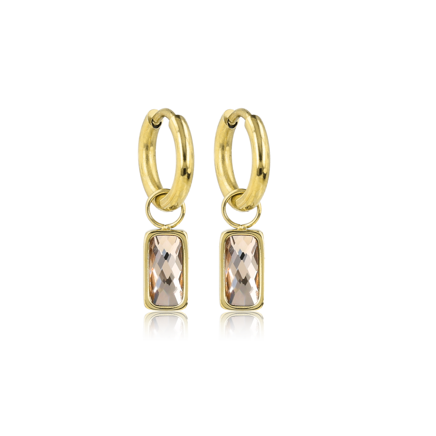 Oorring met Rechthoekige Hanger van Glasstenen - Champagne