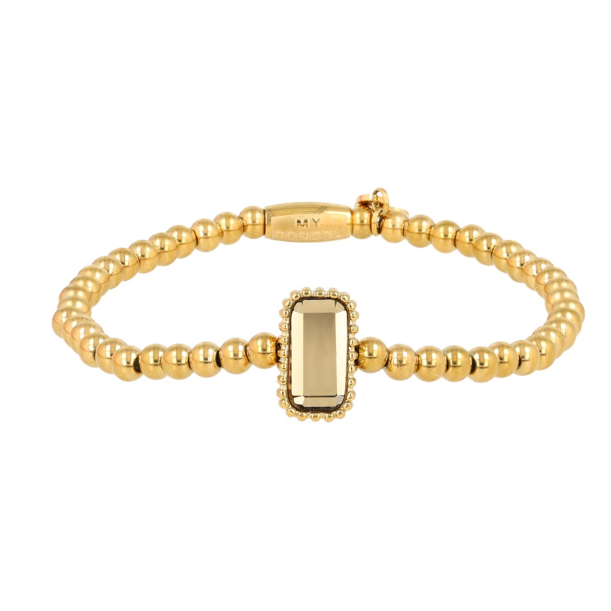Armband met Rechthoekige Glassteen en Bolletjesrand - Smoky Topaz