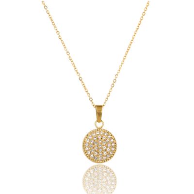 Ketting met Ronde Hanger van Zirkonia Steentjes - Goud