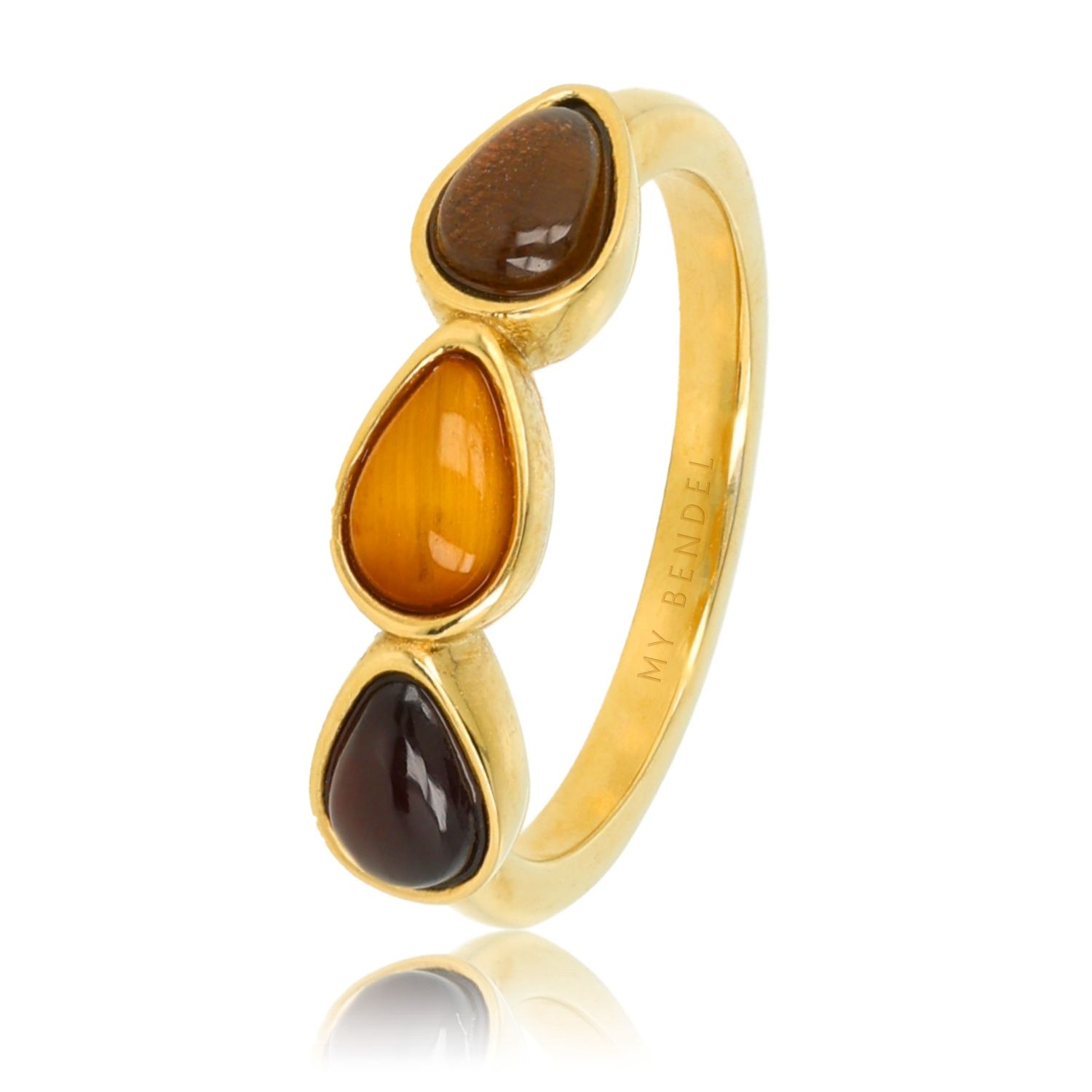 Druppel Ring met Edelstenen - Tijgeroog, Bruine kwarts &amp; Agaat, Maat: Maat 16