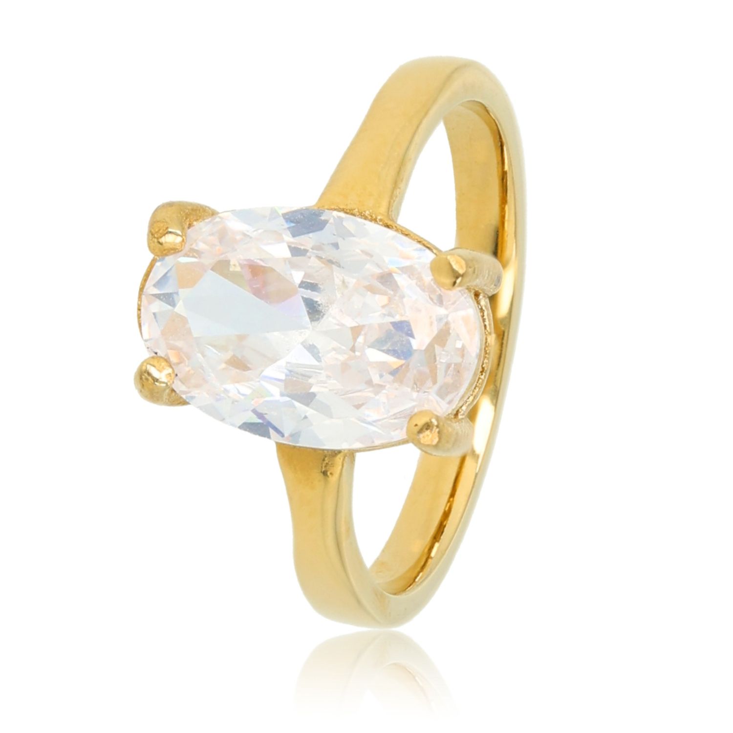 Ring met Ovale Zirkonia - Crystal, Maat: Maat 16