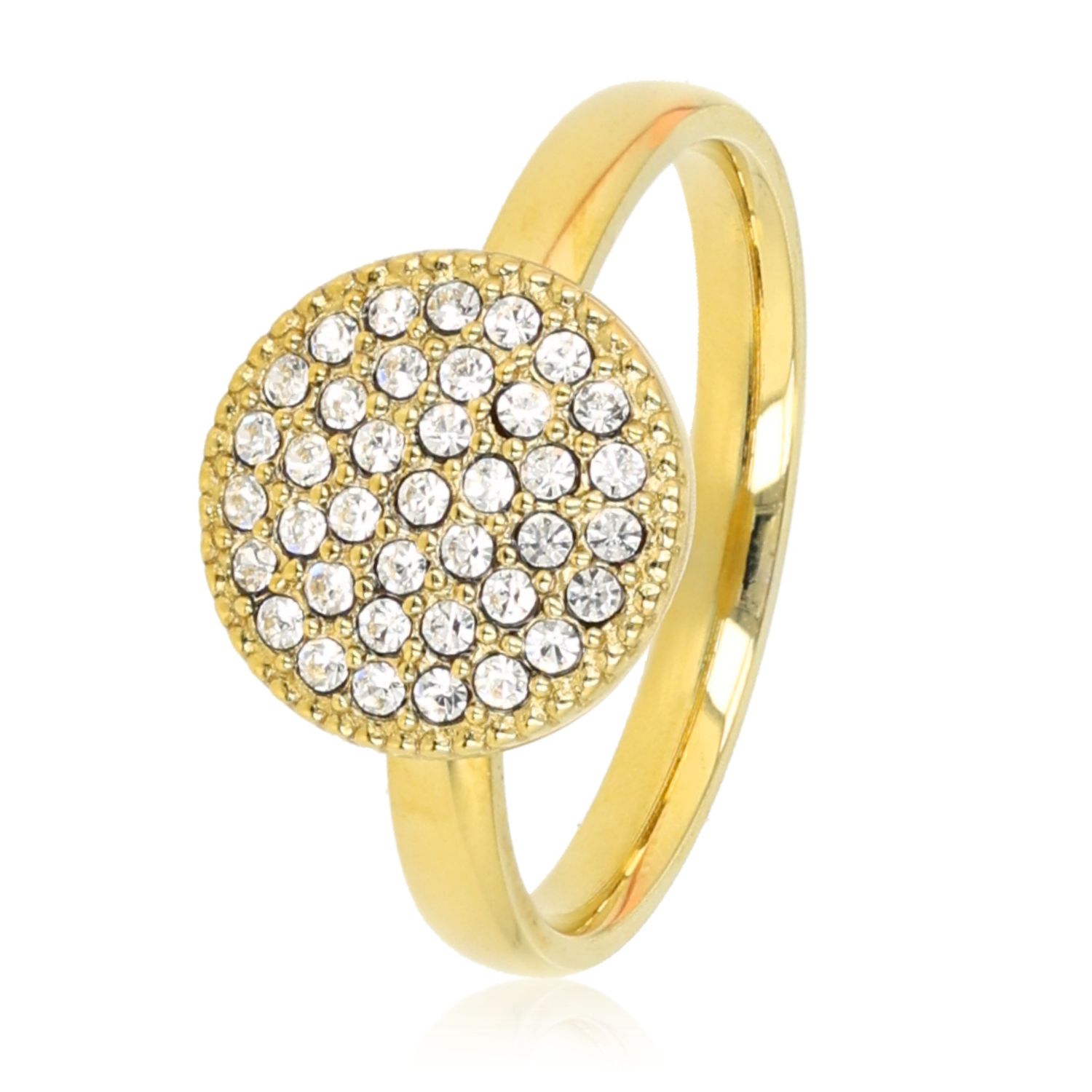 Ronde Ring met Zirkonia Steentjes - Goud, Maat: Maat 16