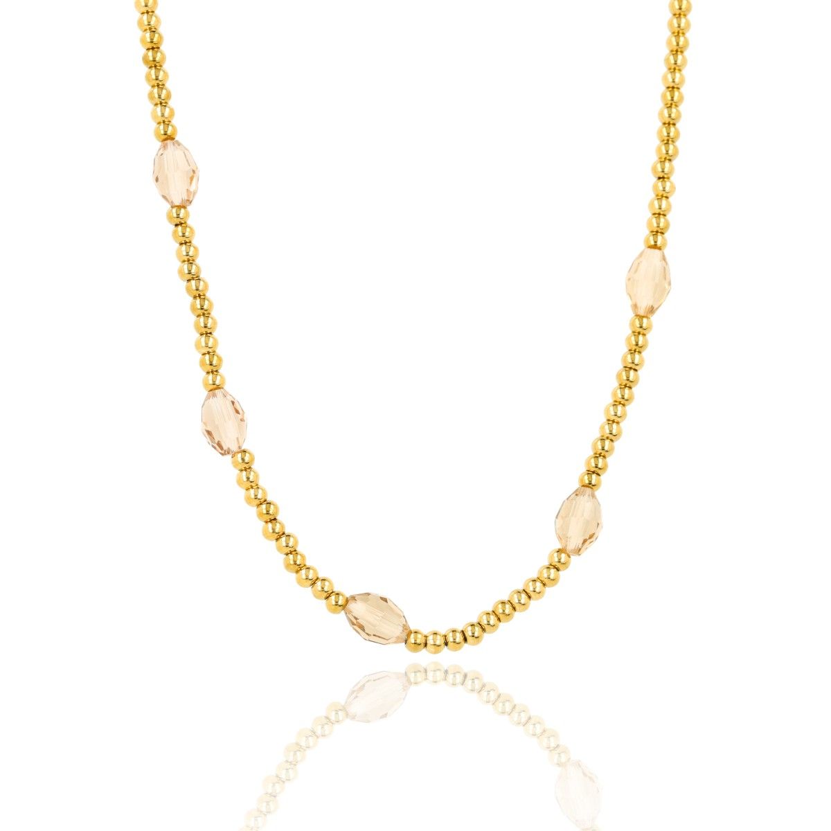 Ketting met Facetgeslepen Ovale Kralen - Champagne