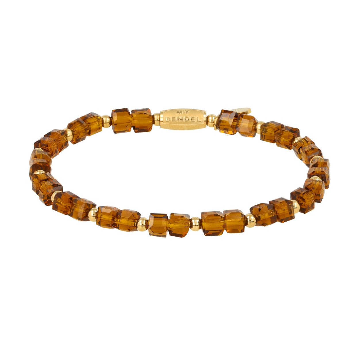 Armband met Facetgeslepen Vierkante Kralen - Bruine Glassteen