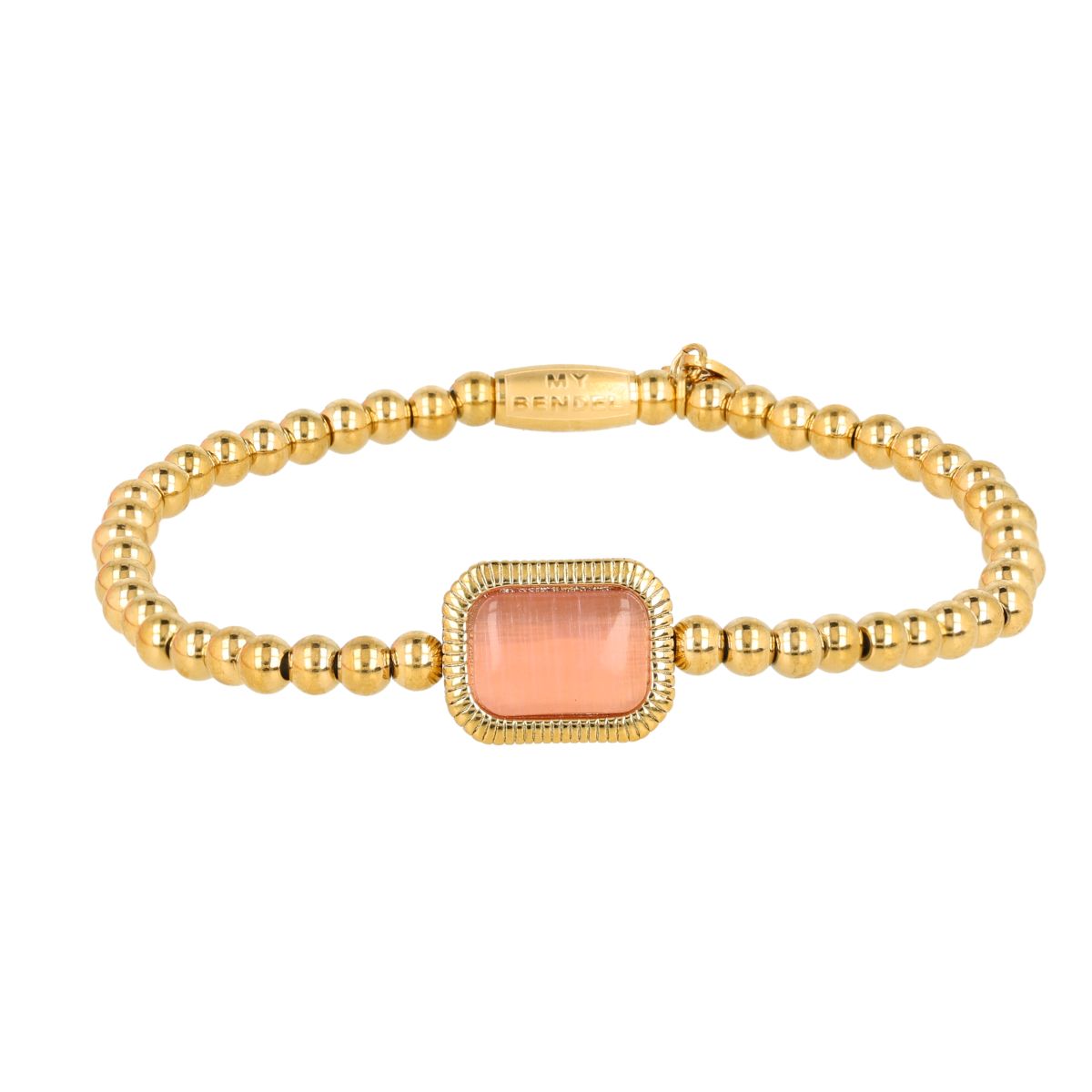 Armband met Rechthoekige Edelsteen en Ribbelrand - Roze maansteen