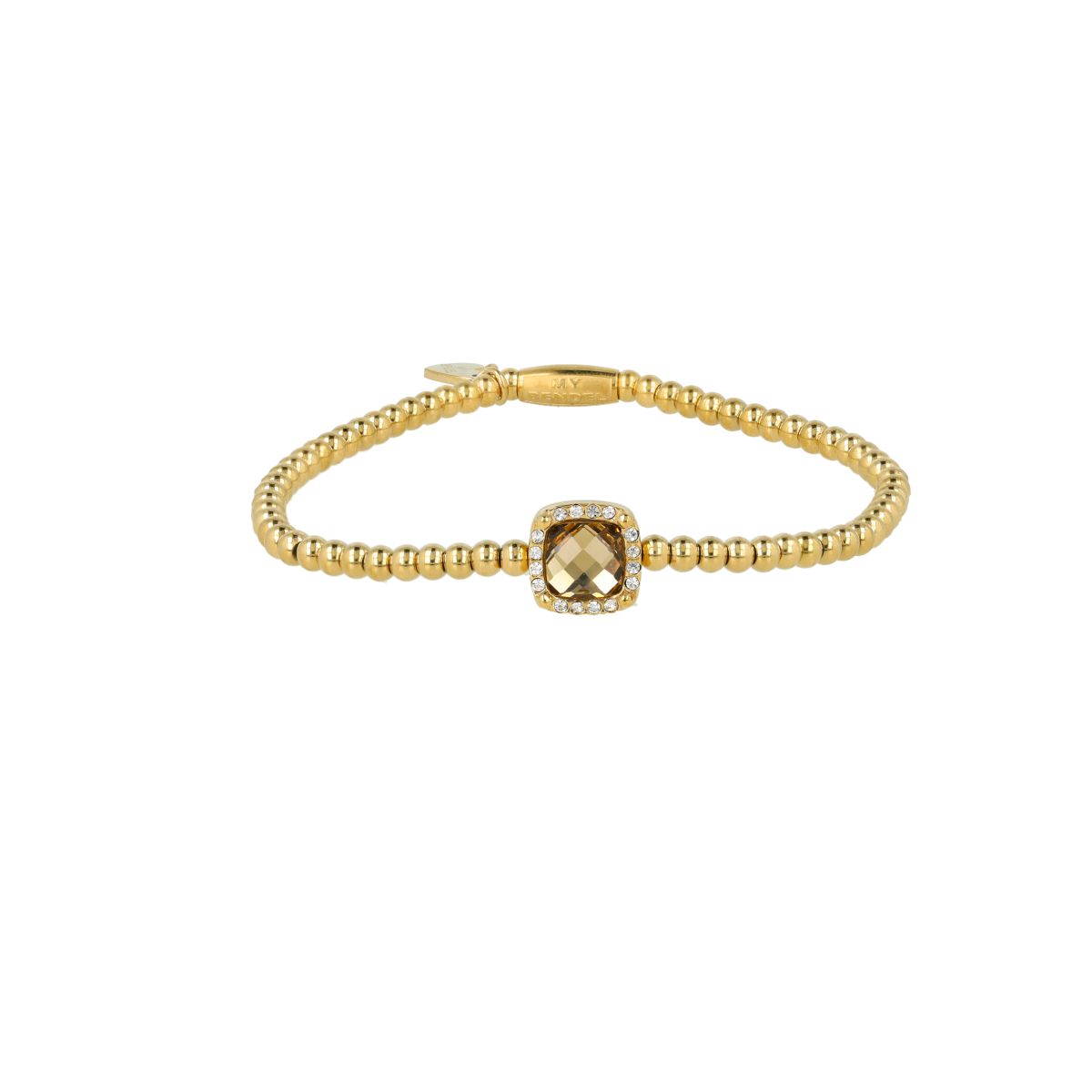 Armband met Vierkante Glassteen &amp; Zirkonia - Smoky Topaz