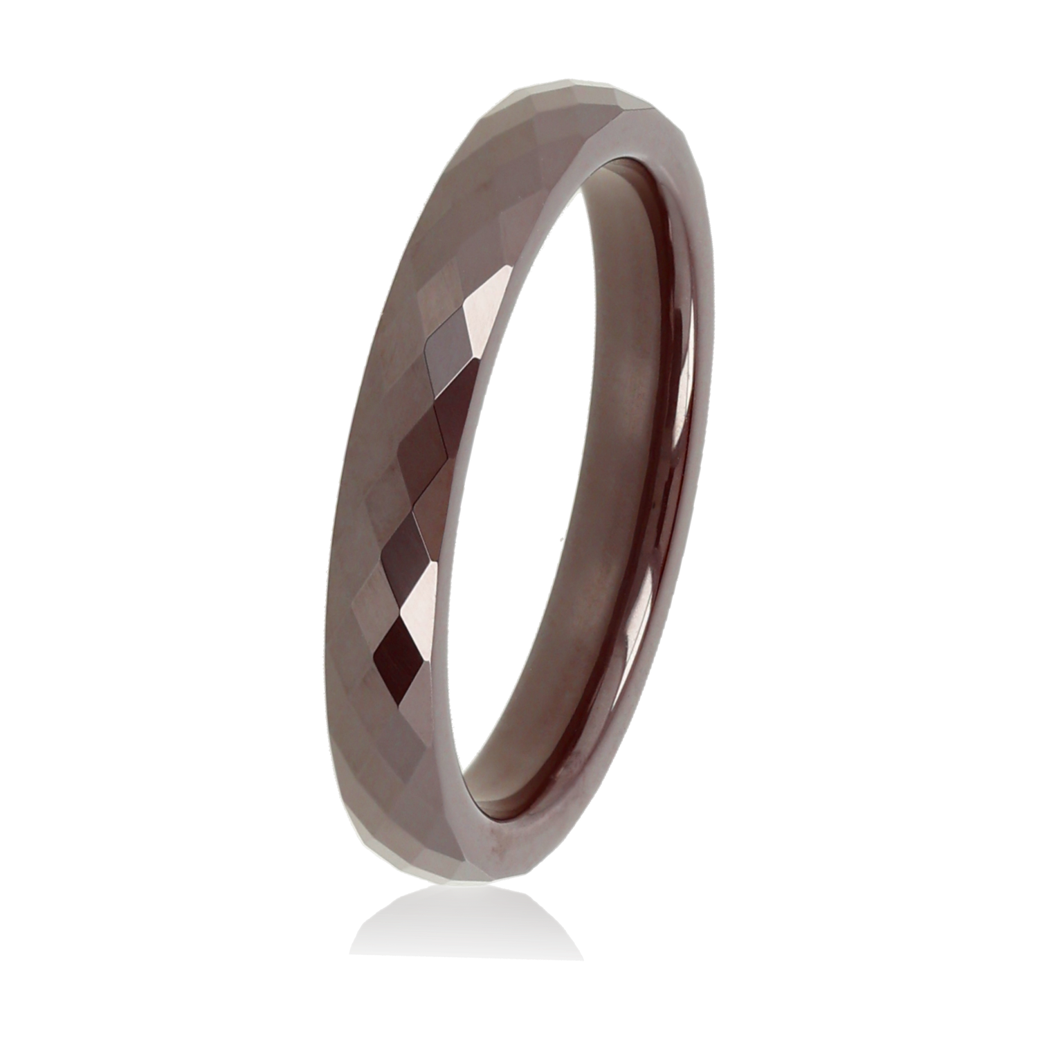 Keramieken Ring - Facet Geslepen - 3 mm - Bruin, Maat: Maat 16