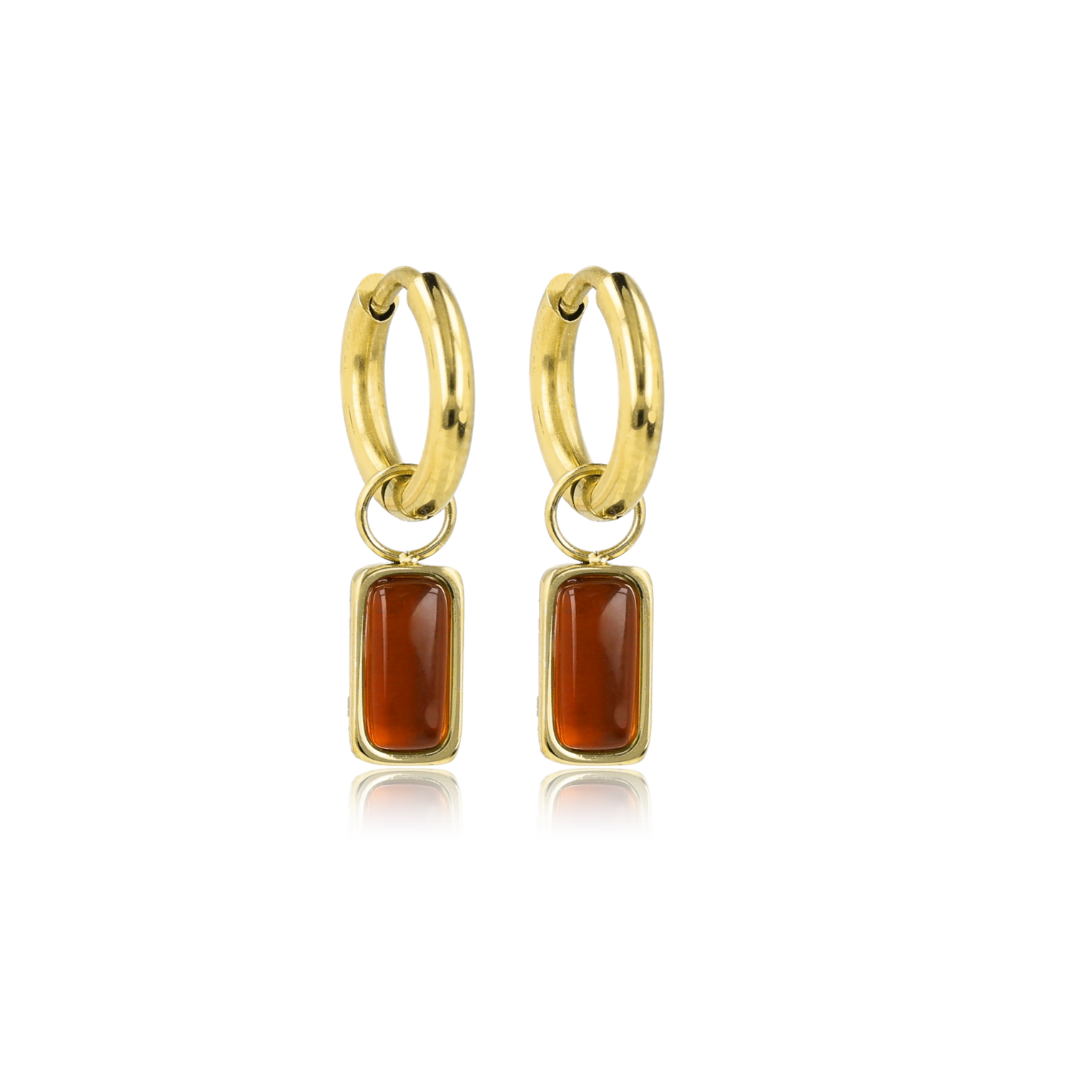 Oorring met Rechthoekige Hanger van Edelstenen - Brown Agaat