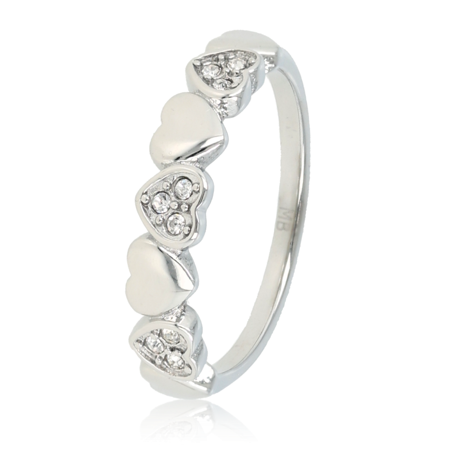 Hartjesring met Zirkonia Steentjes - Zilver, Maat: Maat 16