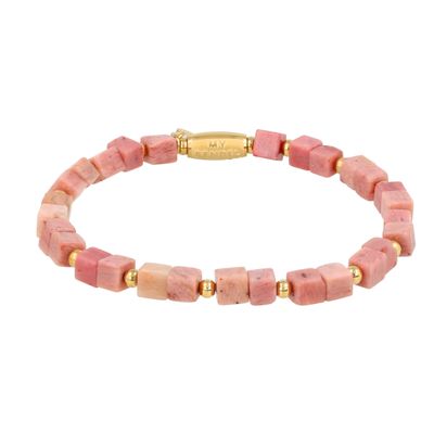 Armband met Vierkante Edelstenen Kralen - Rhodoniet
