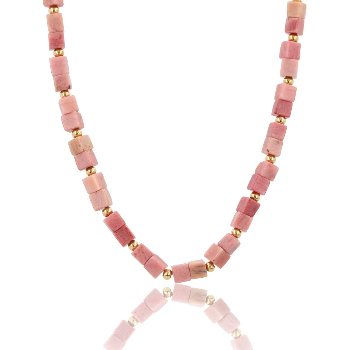 Ketting met Vierkante Edelstenen Kralen - Rhodoniet