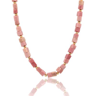 Ketting met Vierkante Edelstenen Kralen - Rhodoniet