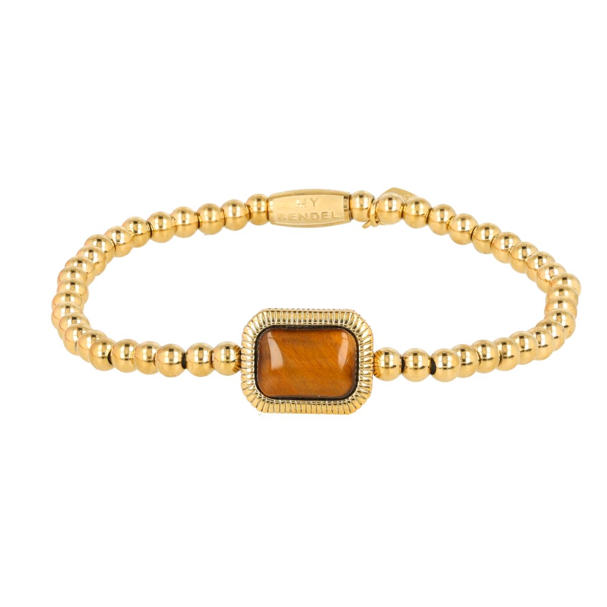 Armband met Rechthoekige Edelsteen en Ribbelrand - Tijgeroog