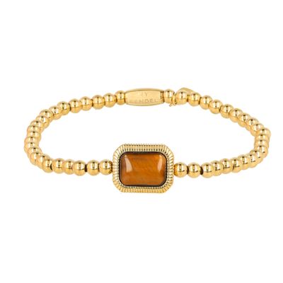 Armband met Rechthoekige Edelsteen en Ribbelrand - Tijgeroog