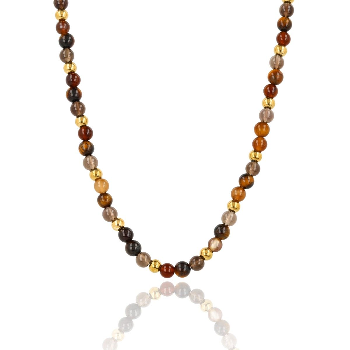Kralenketting met Verschillende Edelstenen - Tijgeroog, Bruine kwarts &amp; Agaat