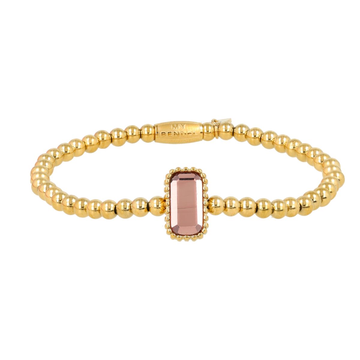 Armband met Rechthoekige Glassteen en Bolletjesrand - Ruby Wine