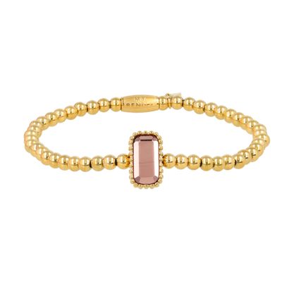 Armband met Rechthoekige Glassteen en Bolletjesrand - Ruby Wine