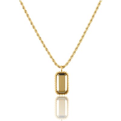 Ketting met Rechthoekige Glassteen en Bolletjesrand - Smoky Topaz