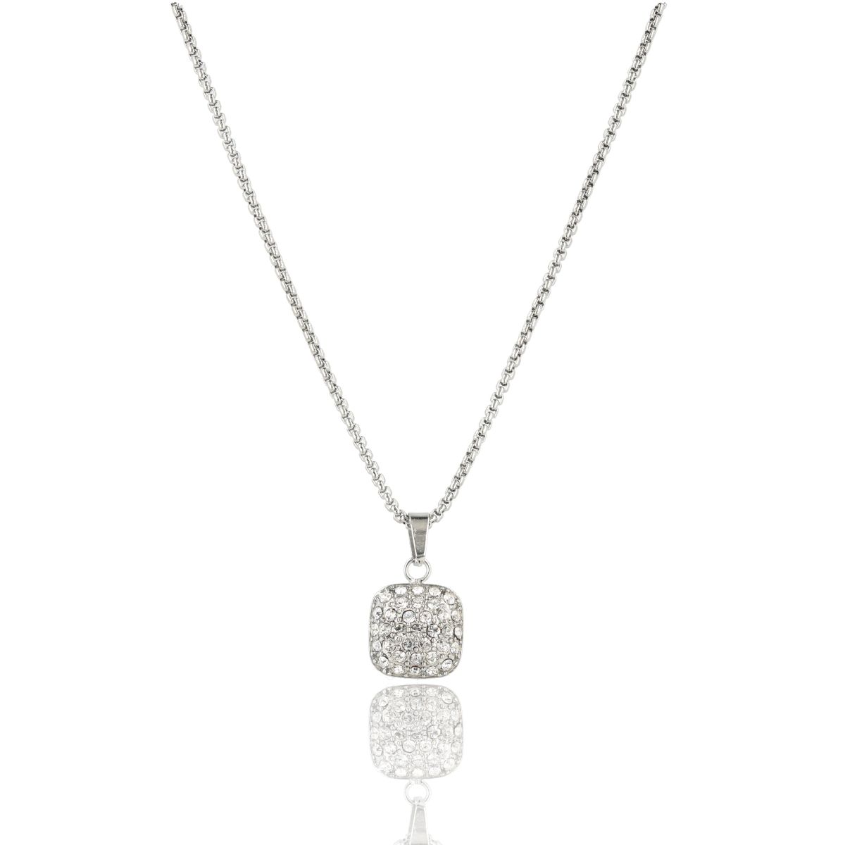 Ketting met Vierkante Hanger van Zirkonia Steentjes - Zilver