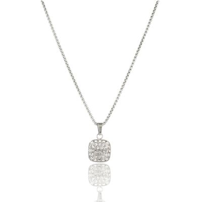 Ketting met Vierkante Hanger van Zirkonia Steentjes - Zilver