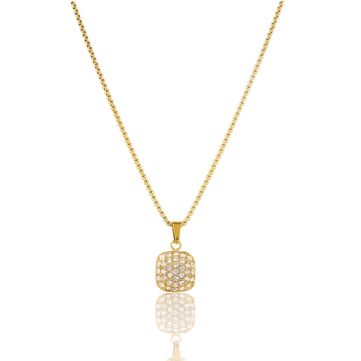 Ketting met Vierkante Hanger van Zirkonia Steentjes - Goud