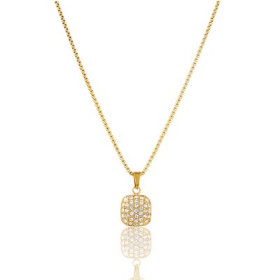 Ketting met Vierkante Hanger van Zirkonia Steentjes - Goud