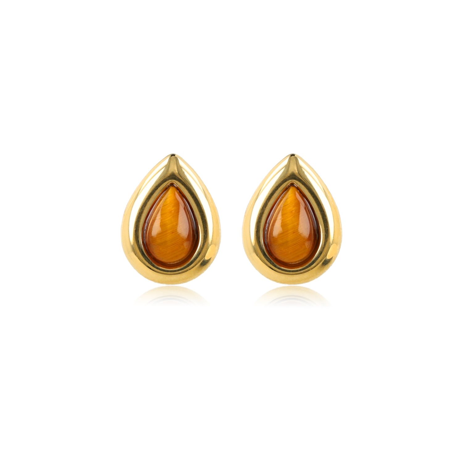 Druppel Studs met Edelsteen - Tijgeroog