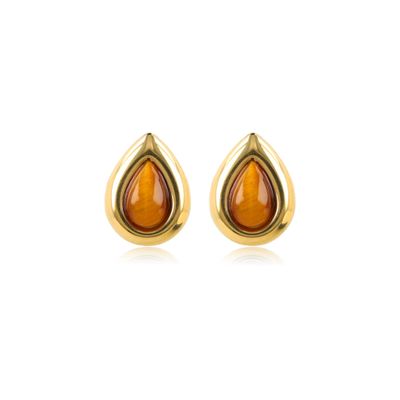 Druppel Studs met Edelsteen - Tijgeroog