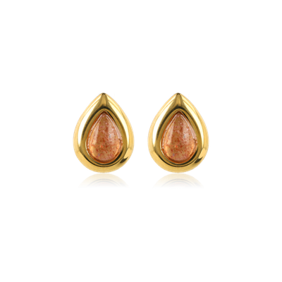 Druppel Studs met Edelsteen - Aardbeienkwarts